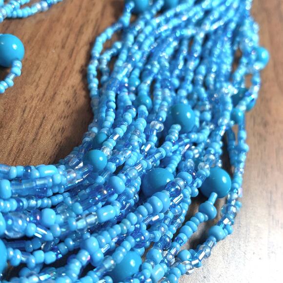Vintage Multi Strand Blue Statement Glass Station Seed Bead Bib Collar Necklace - Picture 11 of 13